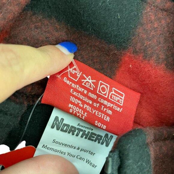 Northern Souvenirs Unisex Red Black Checkered Zip Up Canada Fleece Jacket Size L - Picture 5 of 13